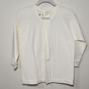 Figge Pleated-Front Seersucker Tunic Ivory Long Sleeve Button Back Girls Size 6